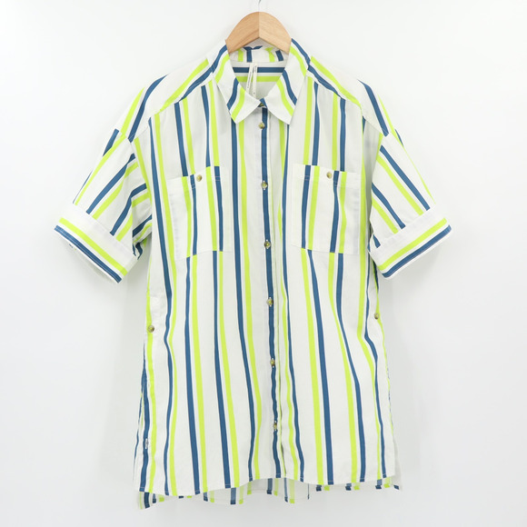 Anthropologie Women's The Boxy Striped Button Down Green/White Oversized Sz XS - Picture 1 of 9